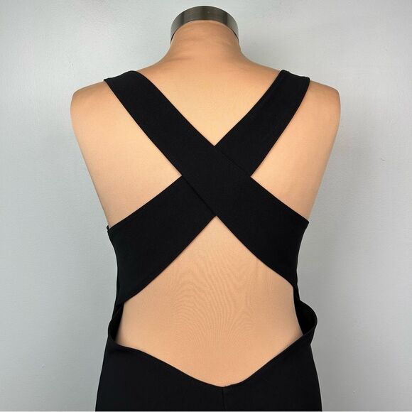 PS Per Seption Little Black Dress Vintage Knee Length Open Cross Over Back Sz L - Picture 8 of 13